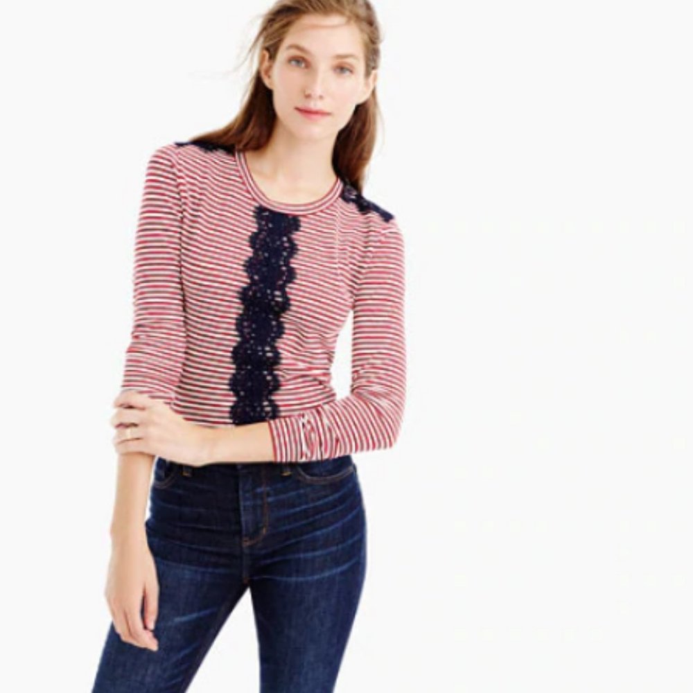 J. Crew Lace Front Striped Top